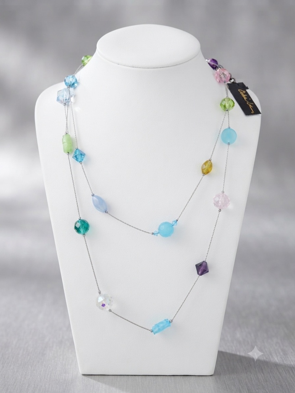 NWT Cookie Lee Multi-Color Station Necklace Gen Crystal Quartz & Cat's Eye 19"